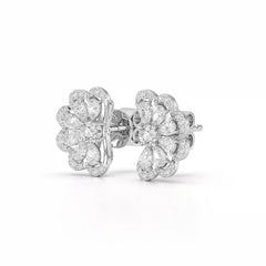 1.05 CT Flower Shape Stud Earring with Pear & Round cut Lab Diamonds