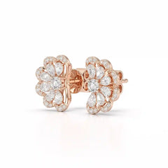 1.05 CT Flower Shape Stud Earring with Pear & Round cut Lab Diamonds