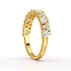 0.8 CT Half Eternity Ring with Round and Heart Cut Lab Diamonds