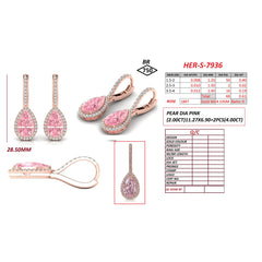 4.87 CT Pink Pear Halo Drop Earrings
