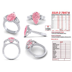5.86 CT Pink Pear Diamond Three-Stone Ring