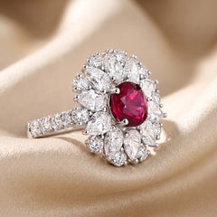 7.60 CT Oval Cut Halo Cocktail Ring – Ruby Center