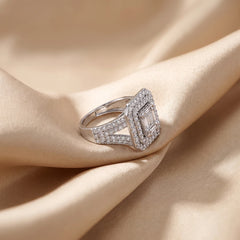 1.79 CT Baguette Cut Cluster Double Halo Ring