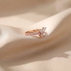 0.89 CT Marquise Cut Butterfly Pink Pavé Ring