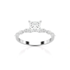 1.3 CT Princess Cut Lab Diamond Ring with Marquise cut Side Diamonds