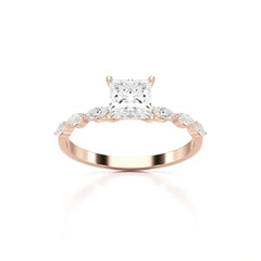 1.3 CT Princess Cut Lab Diamond Ring with Marquise cut Side Diamonds