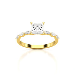 1.3 CT Princess Cut Lab Diamond Ring with Marquise cut Side Diamonds