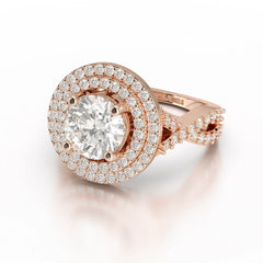 3 CT Round Cut Layered Halo Lab Diamond Ring