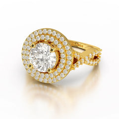 3 CT Round Cut Layered Halo Lab Diamond Ring