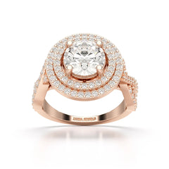 3 CT Round Cut Layered Halo Lab Diamond Ring