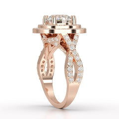 3 CT Round Cut Layered Halo Lab Diamond Ring