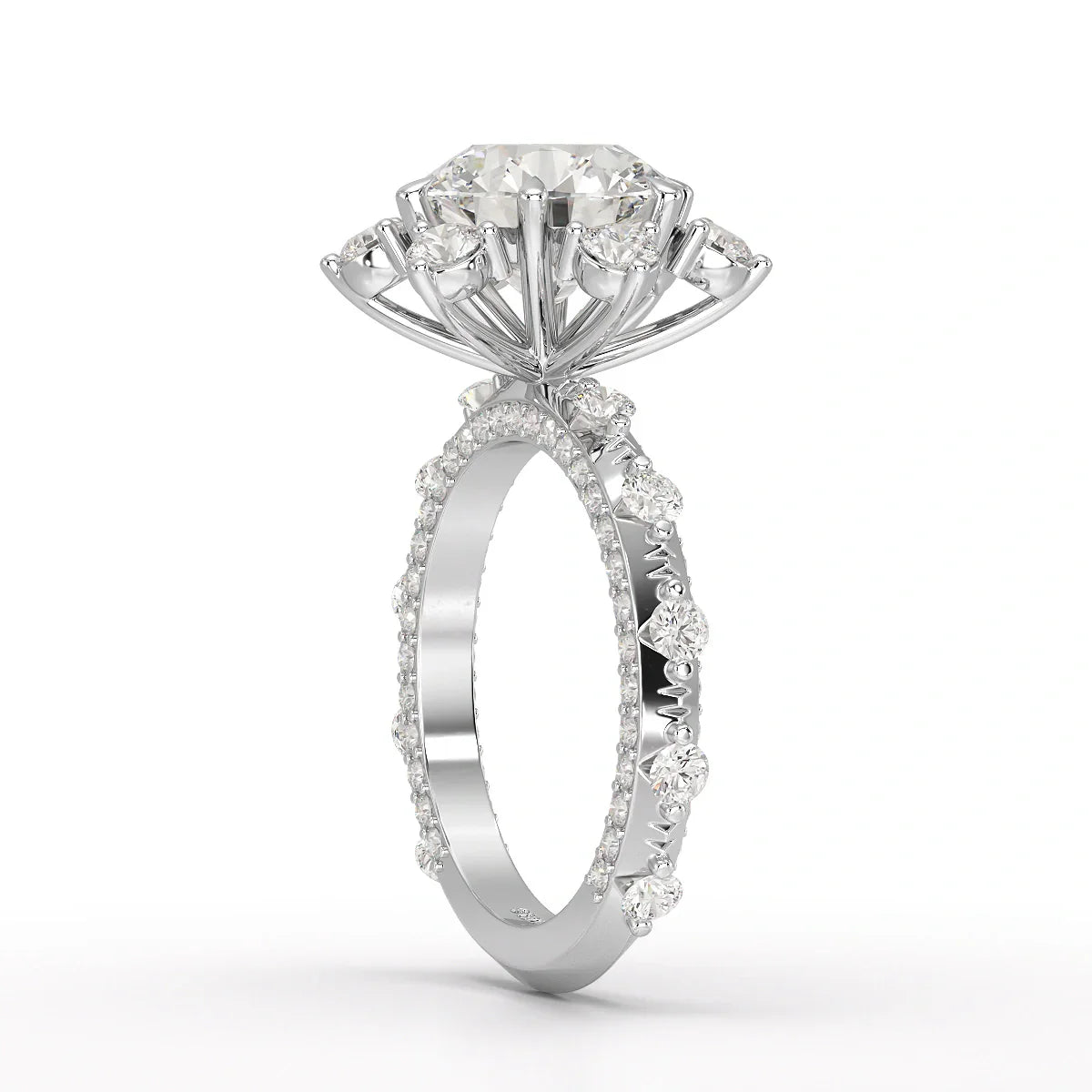 4.61 CT Round Cut Flower Halo Lab Diamond Ring