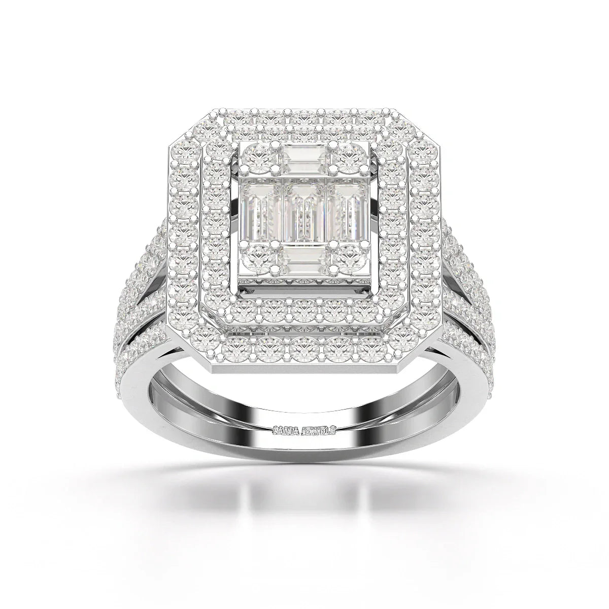 1.94 CT Baguette Cut Layered Halo Lab Diamond Ring