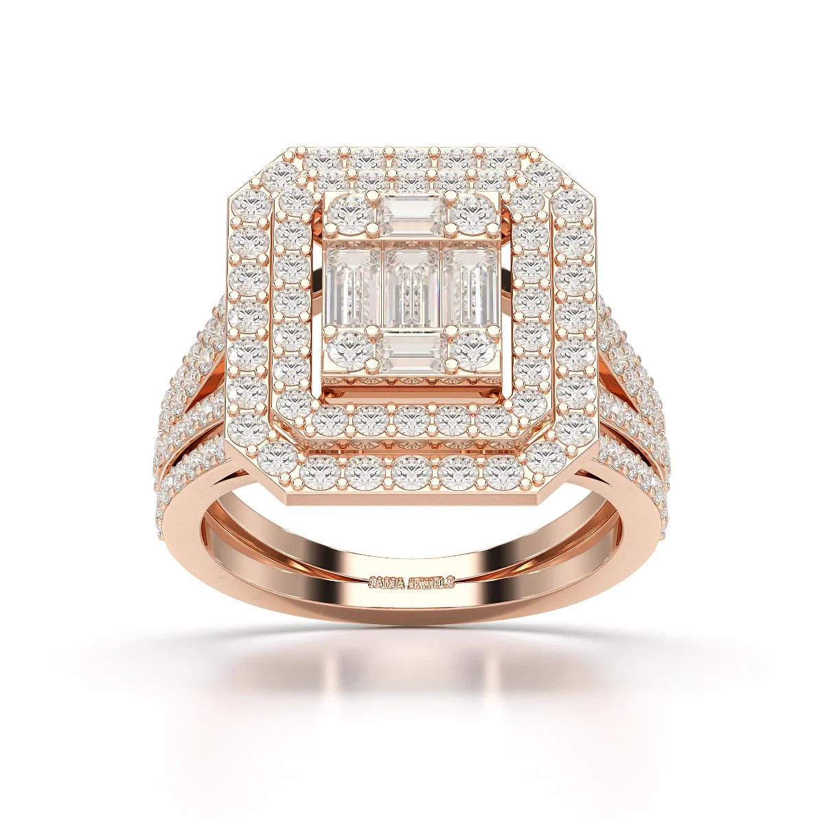 1.94 CT Baguette Cut Layered Halo Lab Diamond Ring