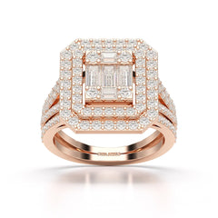 1.94 CT Baguette Cut Layered Halo Lab Diamond Ring