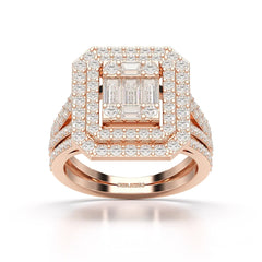1.94 CT Baguette Cut Layered Halo Lab Diamond Ring