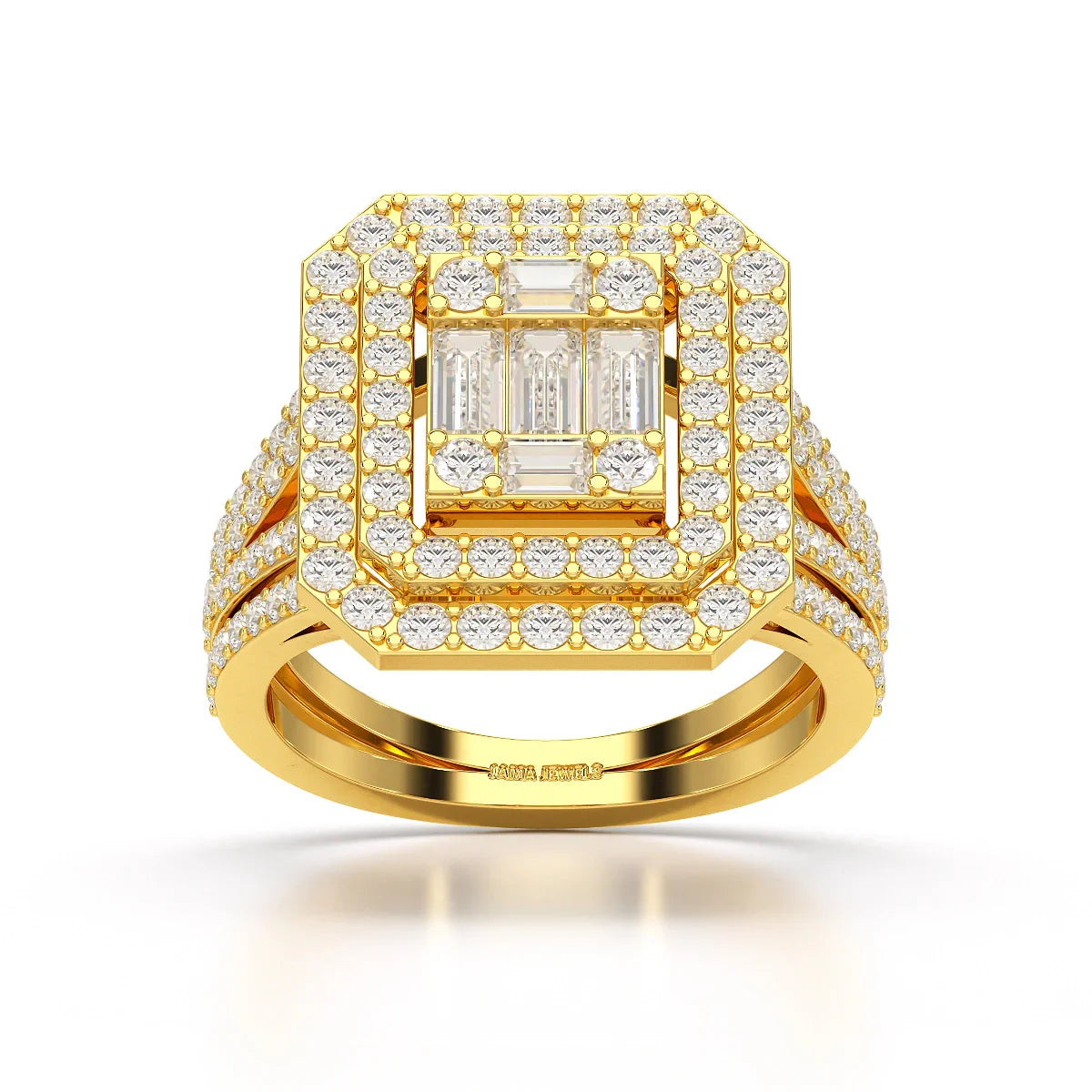 1.94 CT Baguette Cut Layered Halo Lab Diamond Ring
