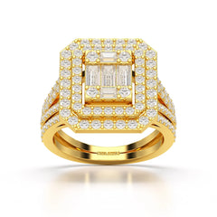 1.94 CT Baguette Cut Layered Halo Lab Diamond Ring
