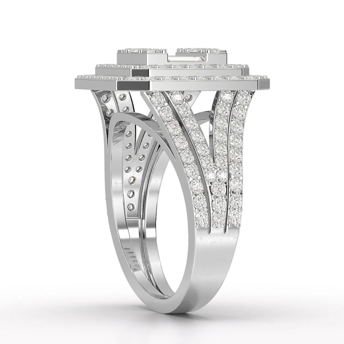 1.94 CT Baguette Cut Layered Halo Lab Diamond Ring