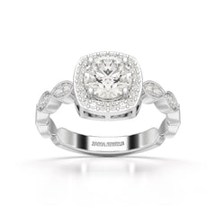 1.57 CT Cushion Cut Solitaire Halo Lab Diamond Ring