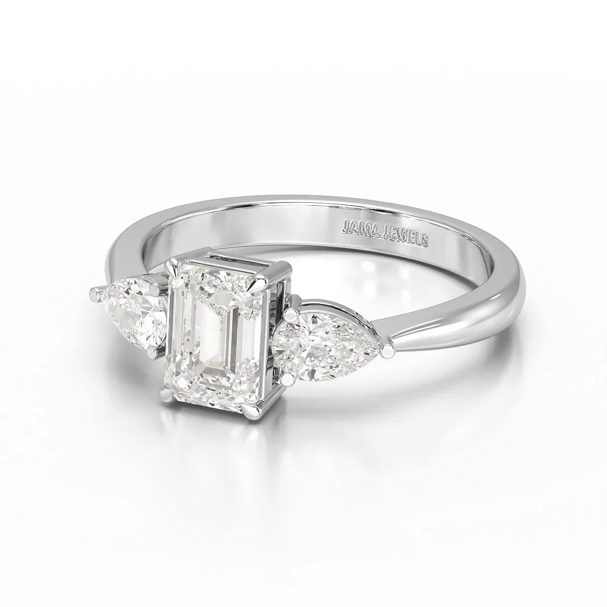 1.4 CT Three Stone Emerald/Pear Cut Lab Diamond Ring