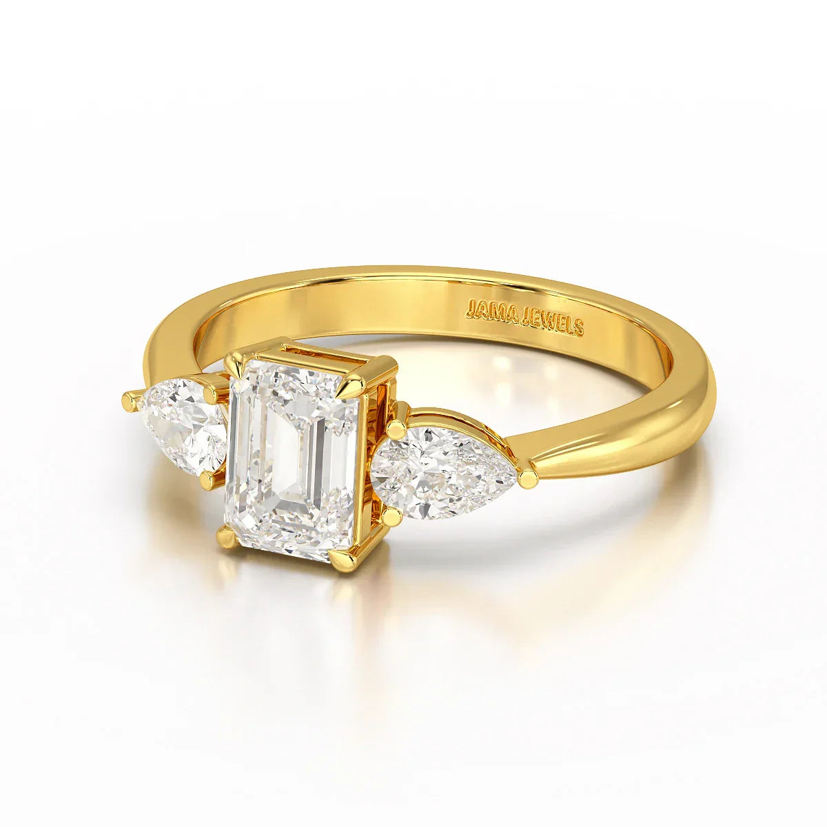 1.4 CT Three Stone Emerald/Pear Cut Lab Diamond Ring