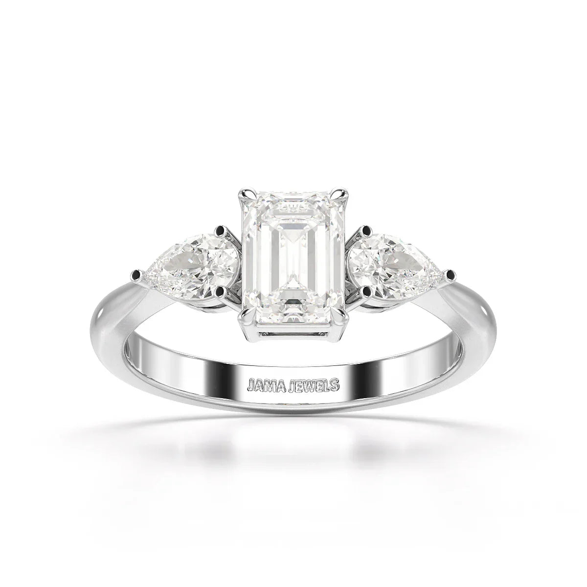 1.4 CT Three Stone Emerald/Pear Cut Lab Diamond Ring