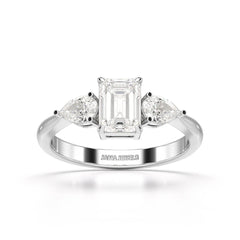 1.4 CT Three Stone Emerald/Pear Cut Lab Diamond Ring