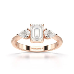 1.4 CT Three Stone Emerald/Pear Cut Lab Diamond Ring