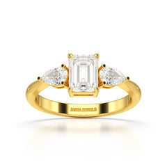 1.4 CT Three Stone Emerald/Pear Cut Lab Diamond Ring