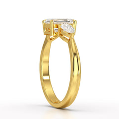 1.4 CT Three Stone Emerald/Pear Cut Lab Diamond Ring