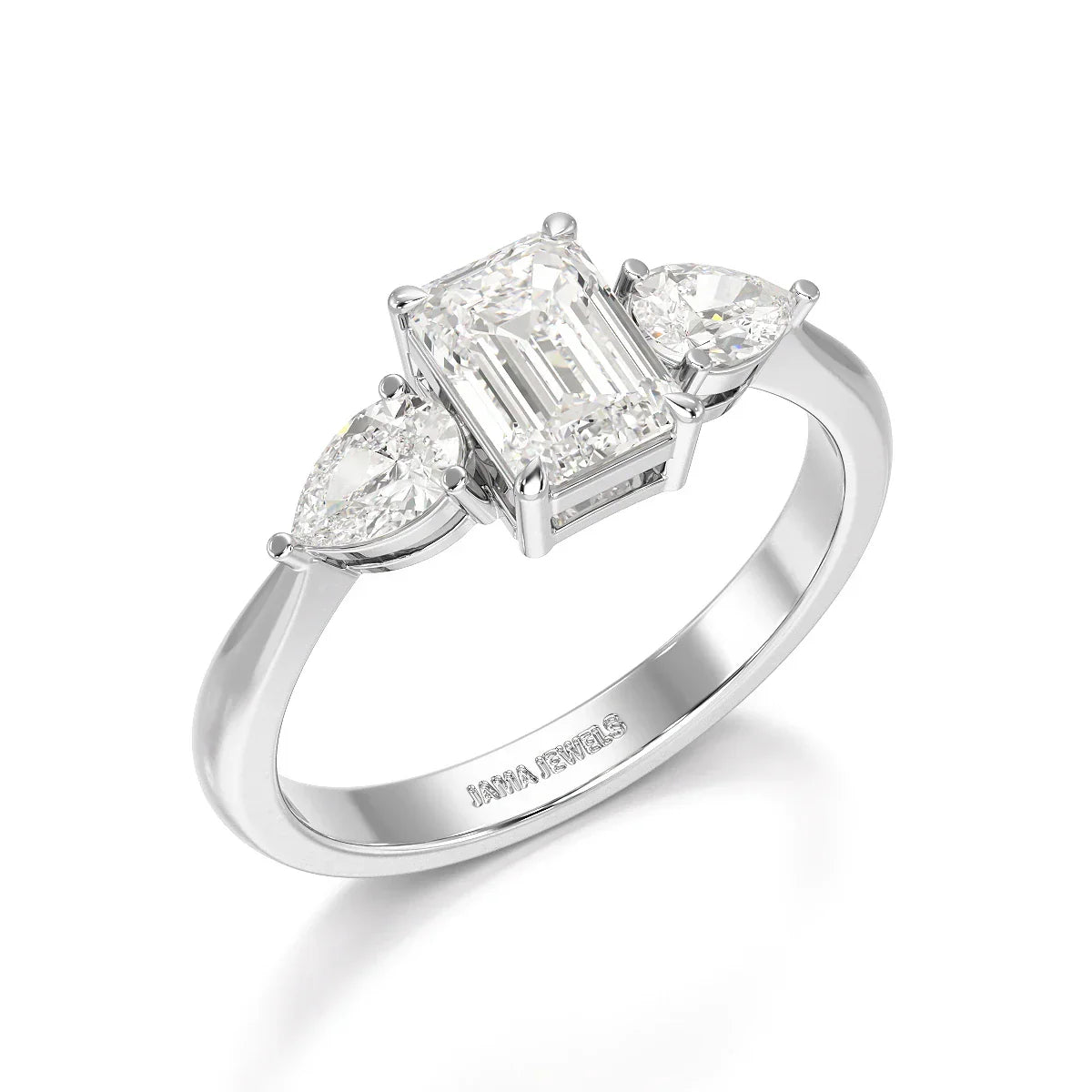 1.4 CT Three Stone Emerald/Pear Cut Lab Diamond Ring
