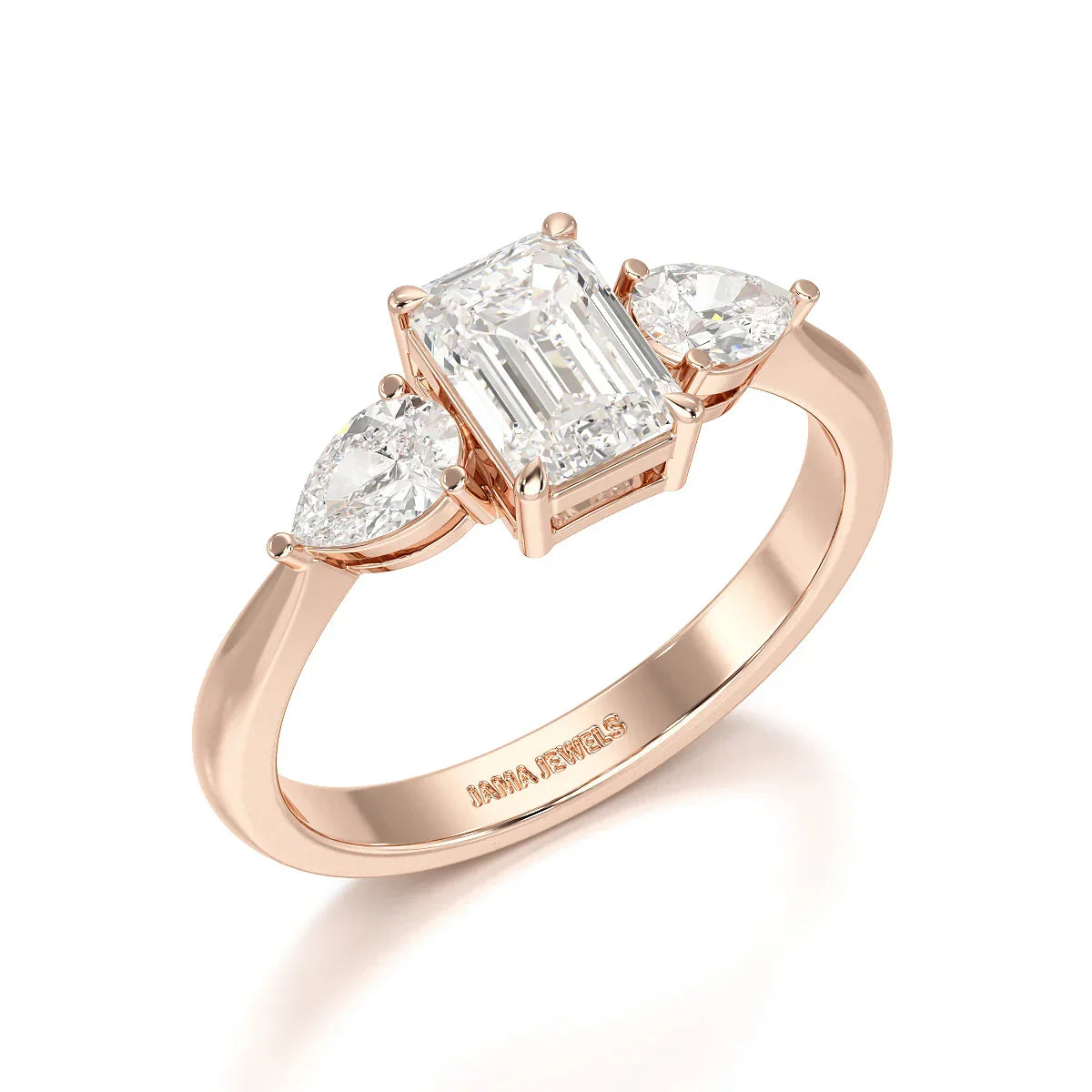1.4 CT Three Stone Emerald/Pear Cut Lab Diamond Ring