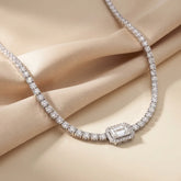12.21 CT Emerald & Round-Cut Diamond Halo Tennis Necklace