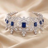 80.30 CT Multi Shape Diamond Collar Necklace with Emerald-cut Sapphires