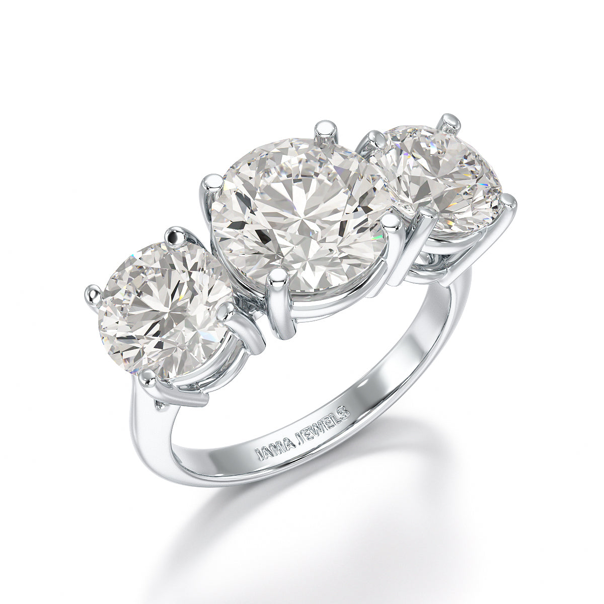 Round Lab Diamond Three Stone 6.07 CT Wedding Ring - Jama Jewels