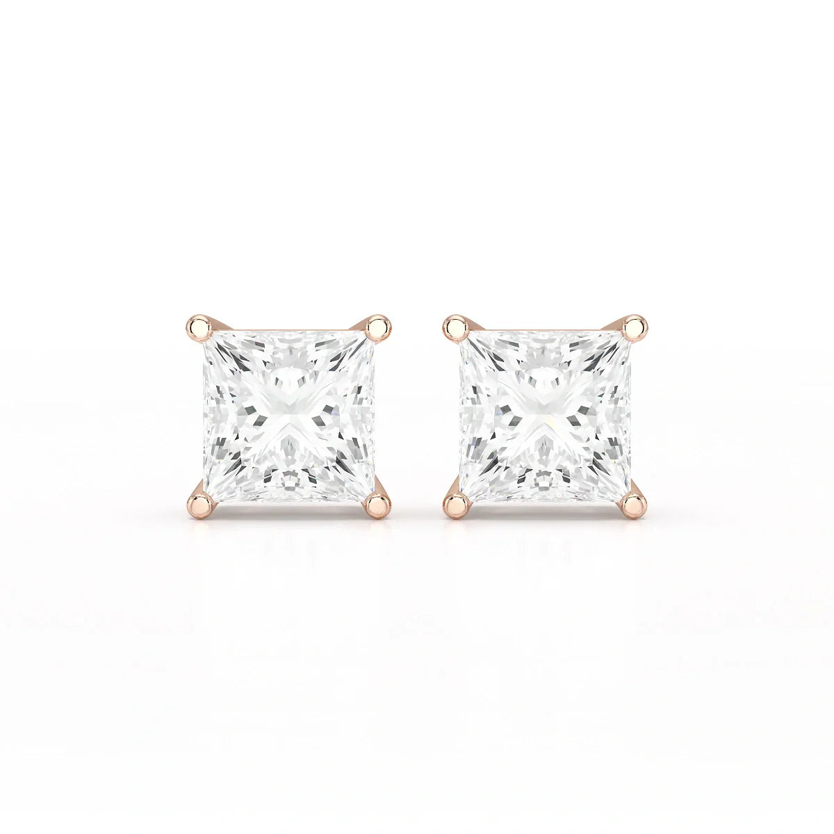 Single Princess Cut Lab Diamond Stud Earrings