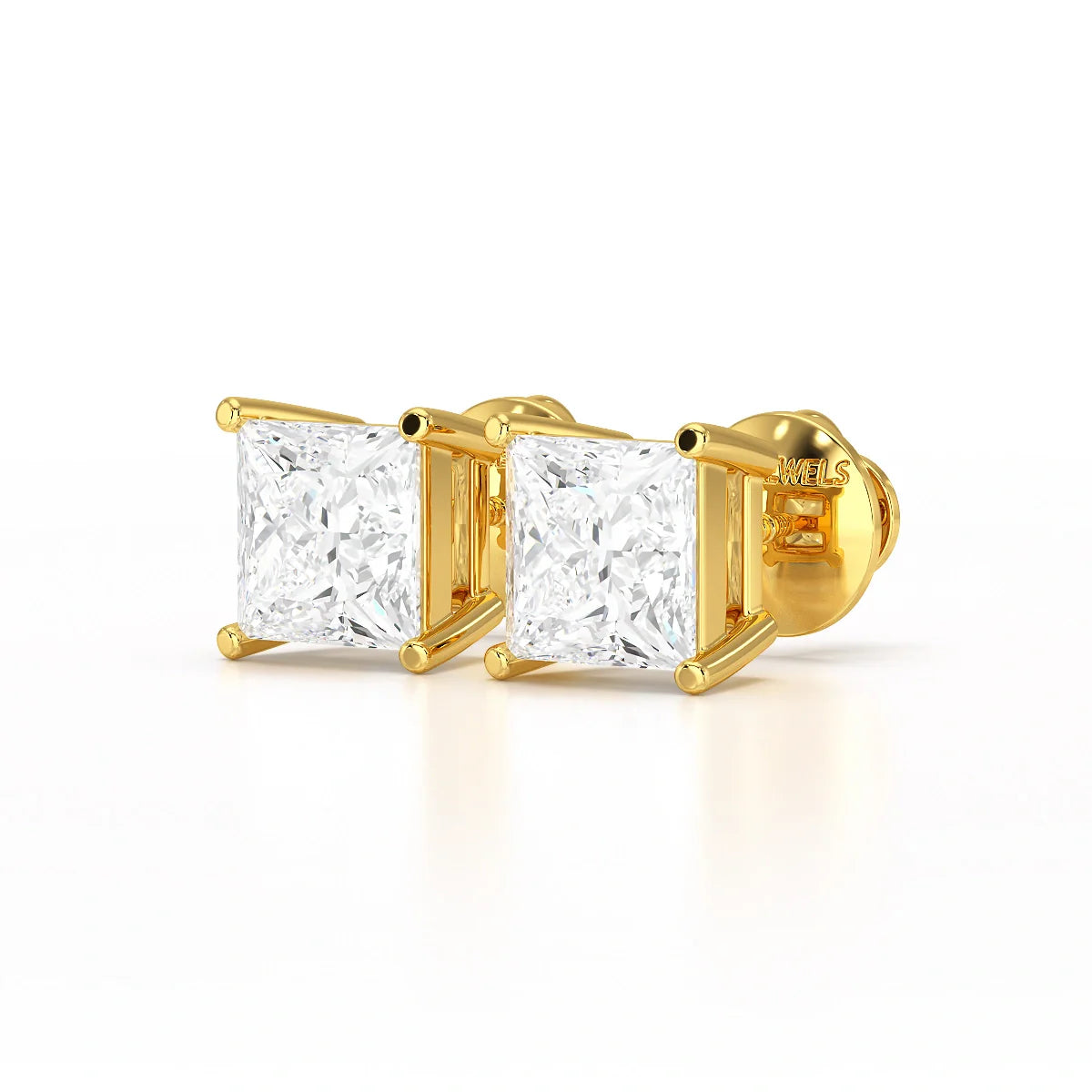 Single Princess Cut Lab Diamond Stud Earrings