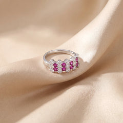 1.58 CT Round Ruby Diamond Cluster Ring