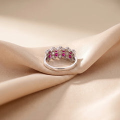1.58 CT Round Ruby Diamond Cluster Ring
