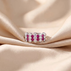 1.58 CT Round Ruby Diamond Cluster Ring