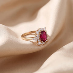 4.14 CT Oval Ruby Halo Ring