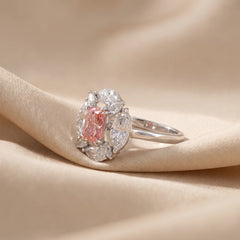 2.74 Radiant Cut Fancy Orange Pink Diamond Halo Ring