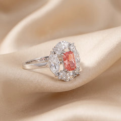 2.74 Radiant Cut Fancy Orange Pink Diamond Halo Ring