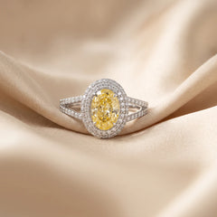 2.77 CT Oval Cut Double Halo Yellow Diamond Ring