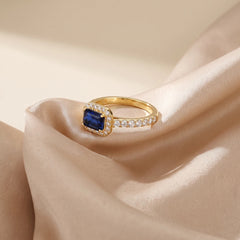 1.53 CT Emerald-Cut Sapphire Diamond Halo Ring