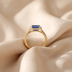 1.53 CT Emerald-Cut Sapphire Diamond Halo Ring