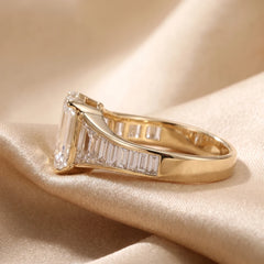 4.58 CT Emerald Cut Three Stone Ring – Baguette Sides