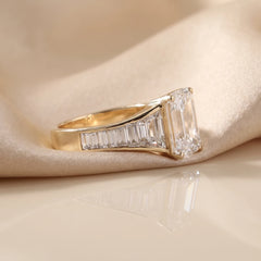 4.58 CT Emerald Cut Three Stone Ring – Baguette Sides