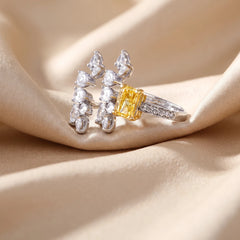 2.98 CT Yellow Radiant Diamond Cluster Open Ring